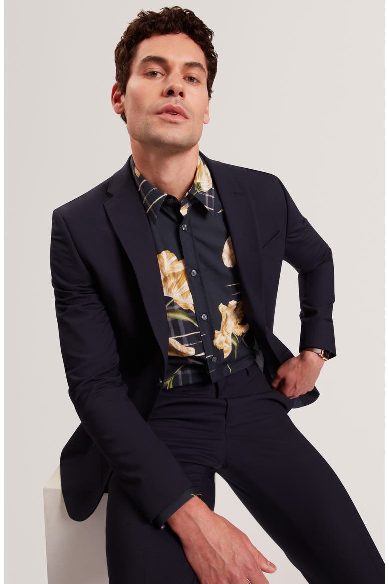 Quorik Floral Print Button-Up Shirt, Alternate, color, NAVY
