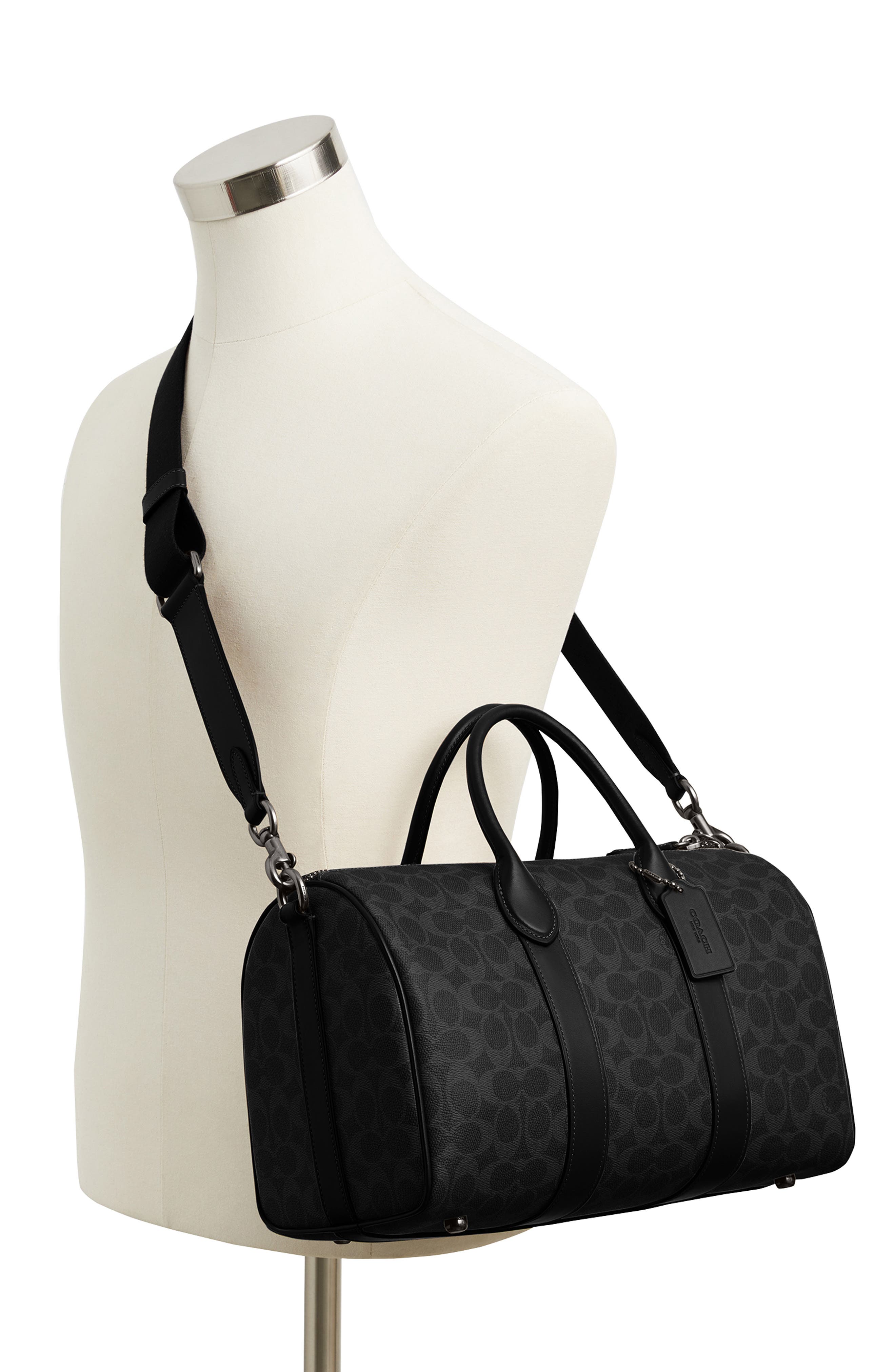 COACH Compass Signature 35 Coated Canvas Duffle Bag, Alternate, color, Black Signature