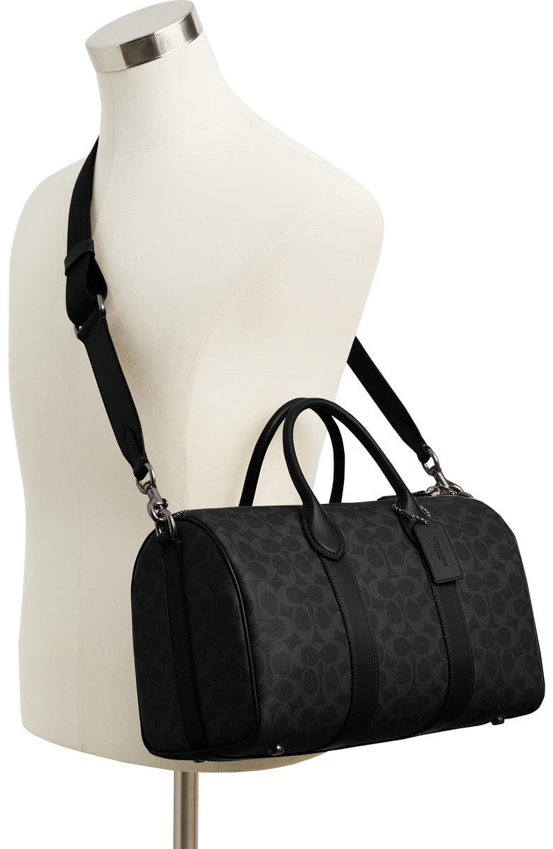 COACH Compass Signature 35 Coated Canvas Duffle Bag, Alternate, color, Black Signature