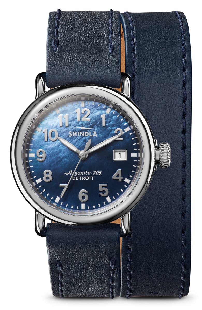 Shinola The Runwell Wraparound Leather Strap Watch, 36mm, Main, color, 