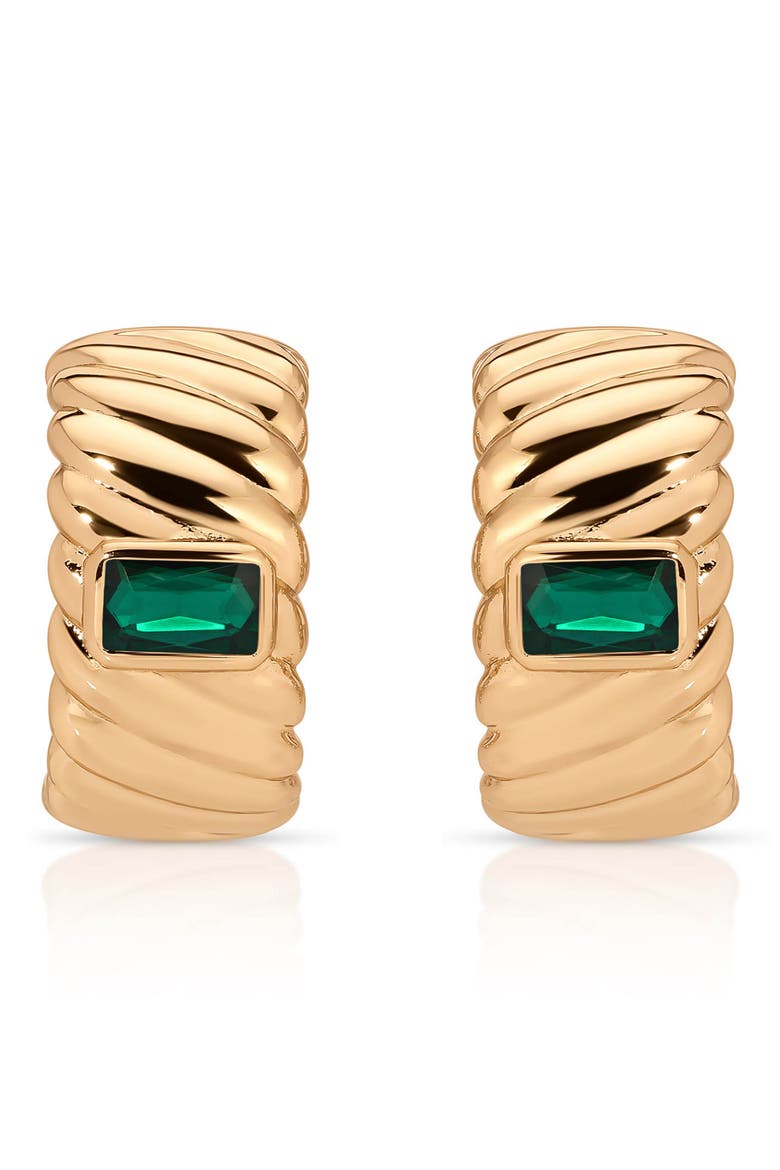 Baguette Crystal Hoop Earrings, Alternate, color, GREEN