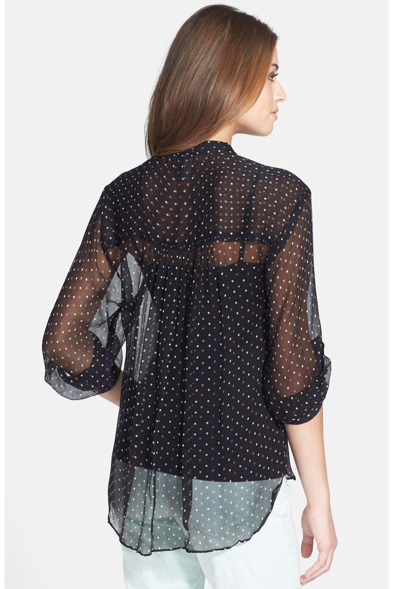 Roll Sleeve Sheer Polka Dot Blouse, Alternate, color, BLACK/ MULTI DOT