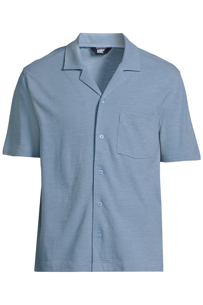 Short Sleeve Cotton Linen Button Through Camp Collar Shirt, Alternate, color, Oasis Blue