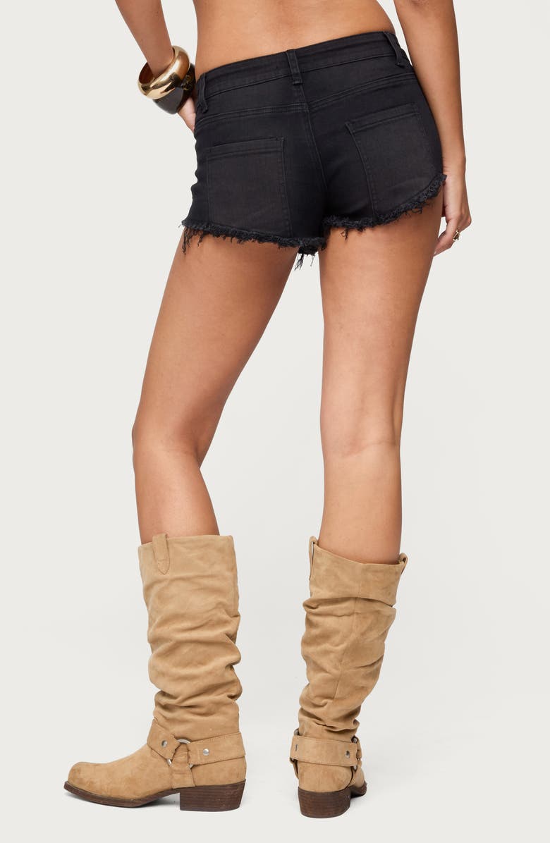 EDIKTED Studded Low Rise Denim Shorts, Alternate, color, Black