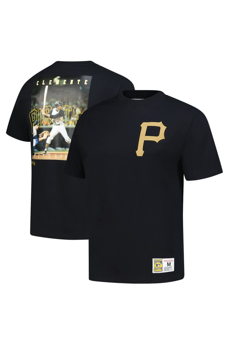 Men's Mitchell & Ness Roberto Clemente Black Pittsburgh Pirates Legends Collection Vintage Logo T-Shirt, Main, color, Black
