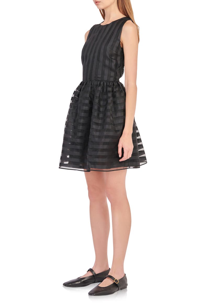 Stripe Sleeveless Organza Dress, Alternate, color, BLACK
