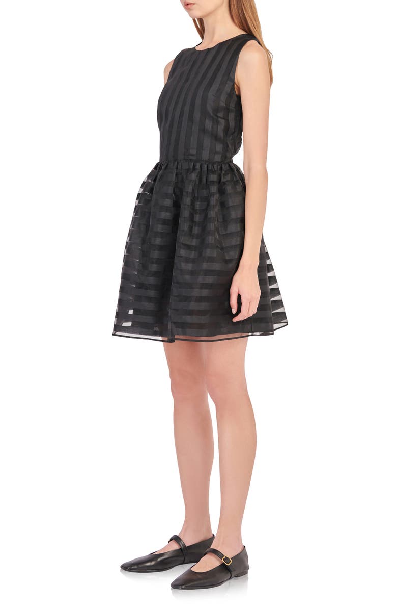 English Factory Stripe Sleeveless Organza Dress, Alternate, color, Black