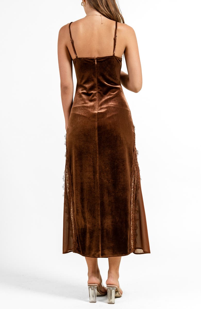 Beivy Lace Trim Velvet Slipdress, Alternate, color, Brown