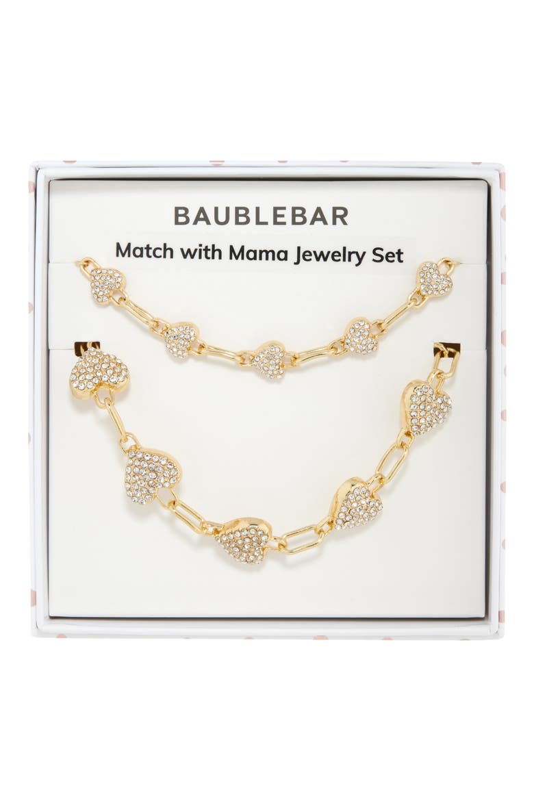 Match with Mama Set of 2 Heart Station Chain Bracelets, Main, color, GOLD