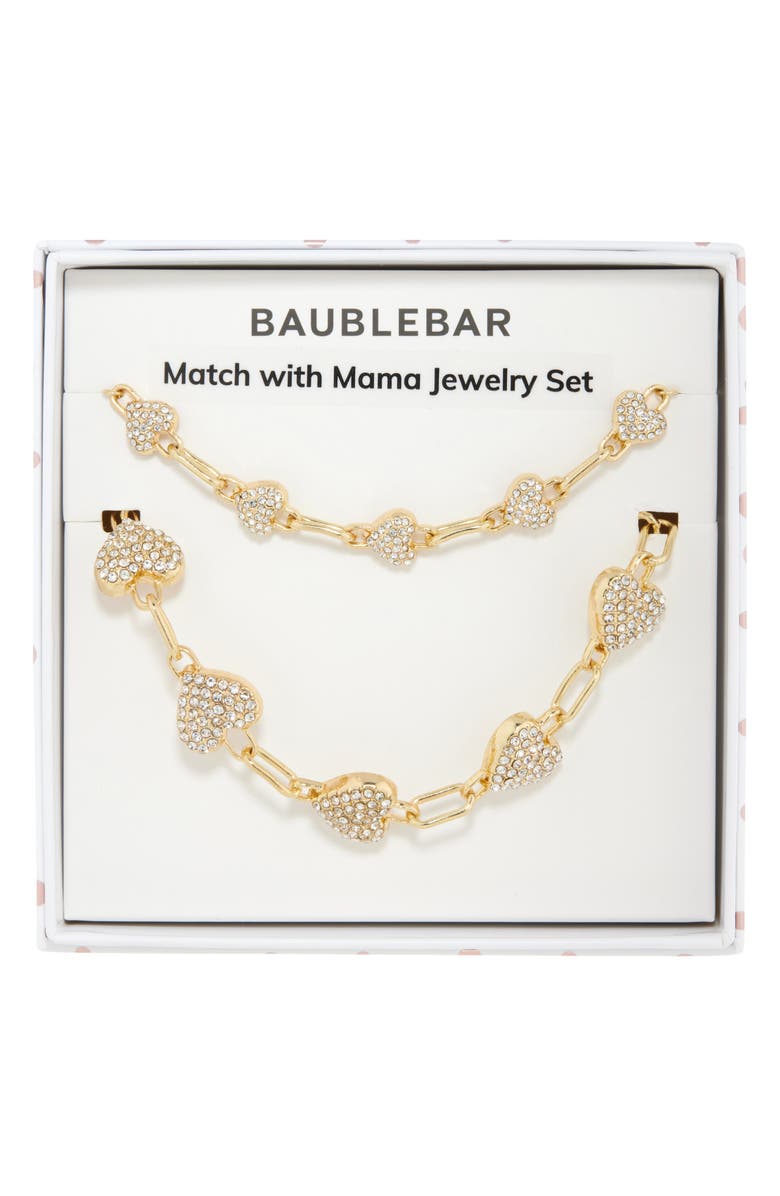 BaubleBar Match with Mama Set of 2 Heart Station Chain Bracelets, Main, color, Gold