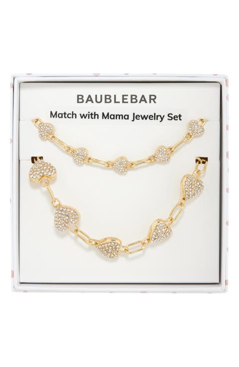 Match with Mama Set of 2 Heart Station Chain Bracelets