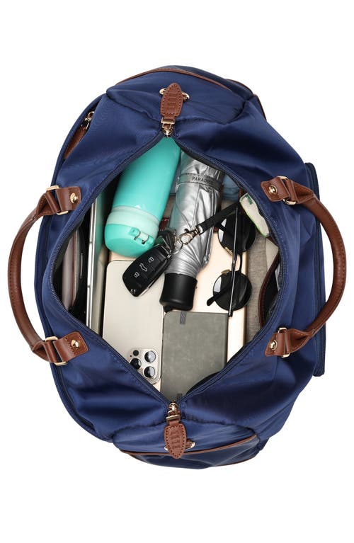 Elle Luxe Journey 30l Twill And Vegan Leather Weekender Duffel Bag In Blue