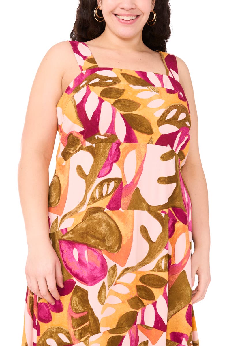 Vince Camuto Palm Print Maxi Sundress, Alternate, color, Ecru Olive