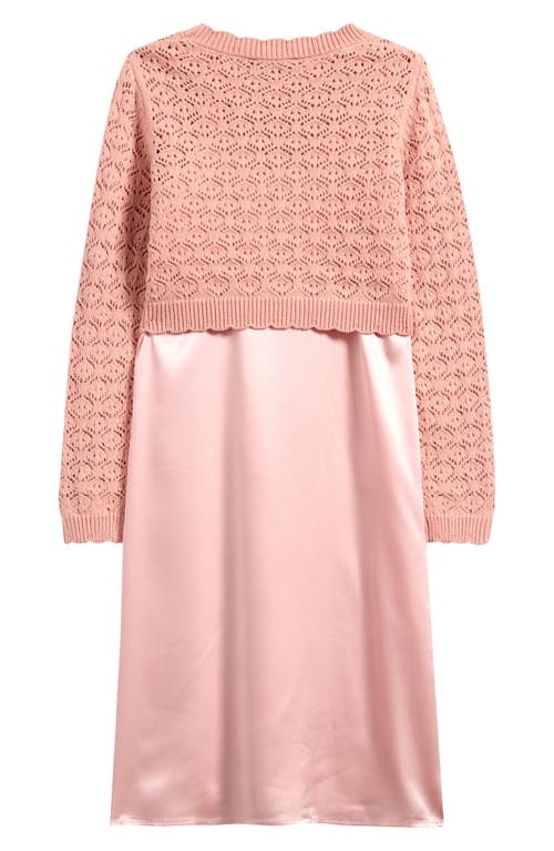Shop Freshman Kids' Satin Slipdress & Sweater Set In Peachy Keen