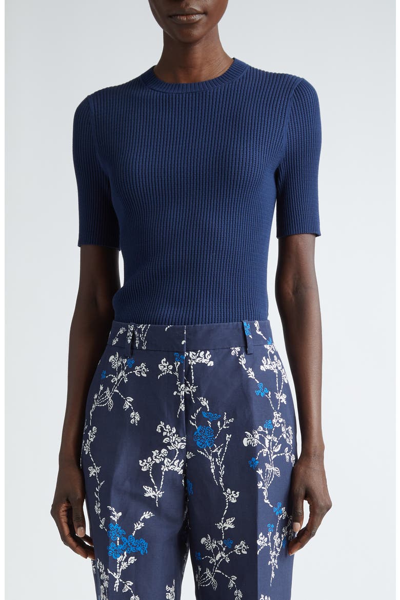 Short Sleeve Pointelle Rib Sweater, Main, color, MIDNIGHT BLUE