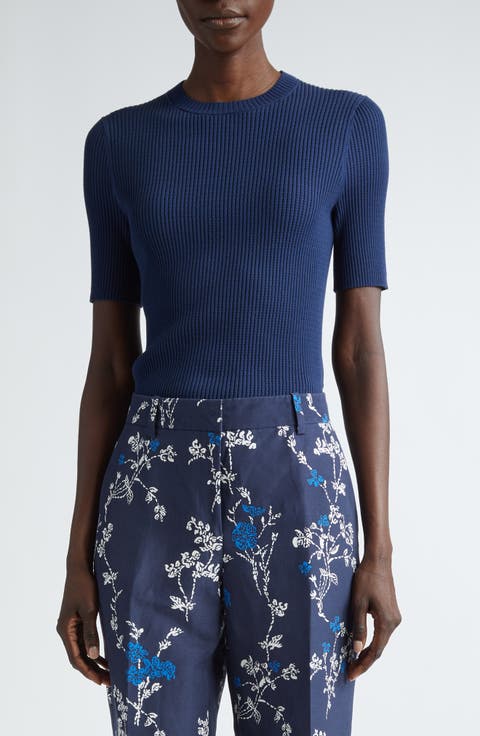 Short Sleeve Pointelle Rib Sweater