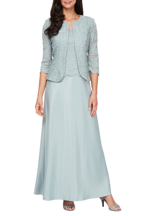 Embroidered Lace Mock Two-Piece Gown with Jacket