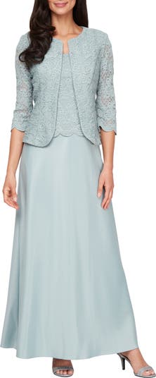 Alex Evenings Embroidered Lace Mock Two-Piece Gown with
