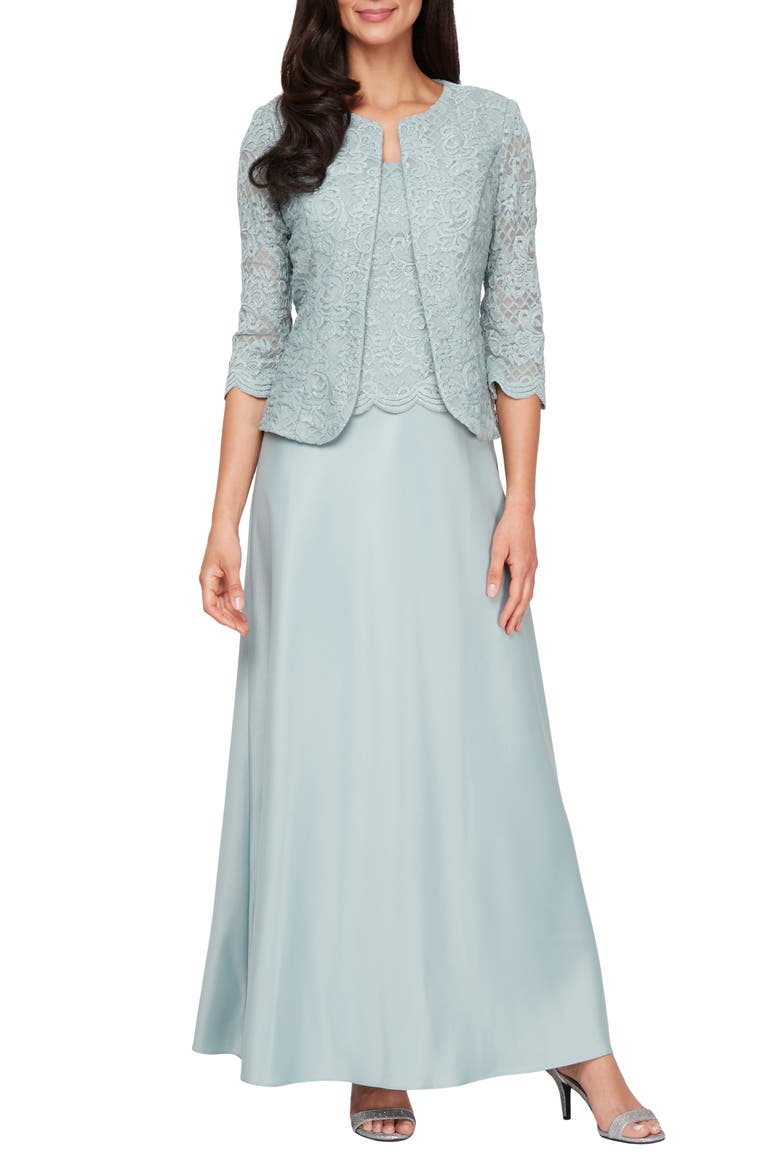 Embroidered Lace Mock Two-Piece Gown with Jacket video
