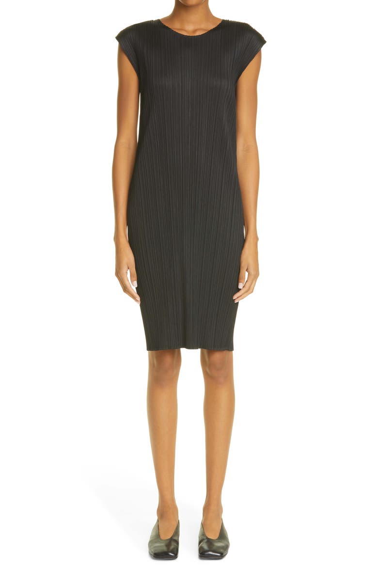 Pleated Dress, Main, color, BLACK