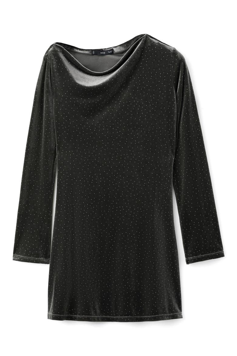 Rhinestone Long Sleeve Velvet Dress, Main, color, CHARCOAL