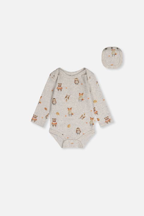 Organic Cotton Woodland Animal Snap Envelope Neck Romper
