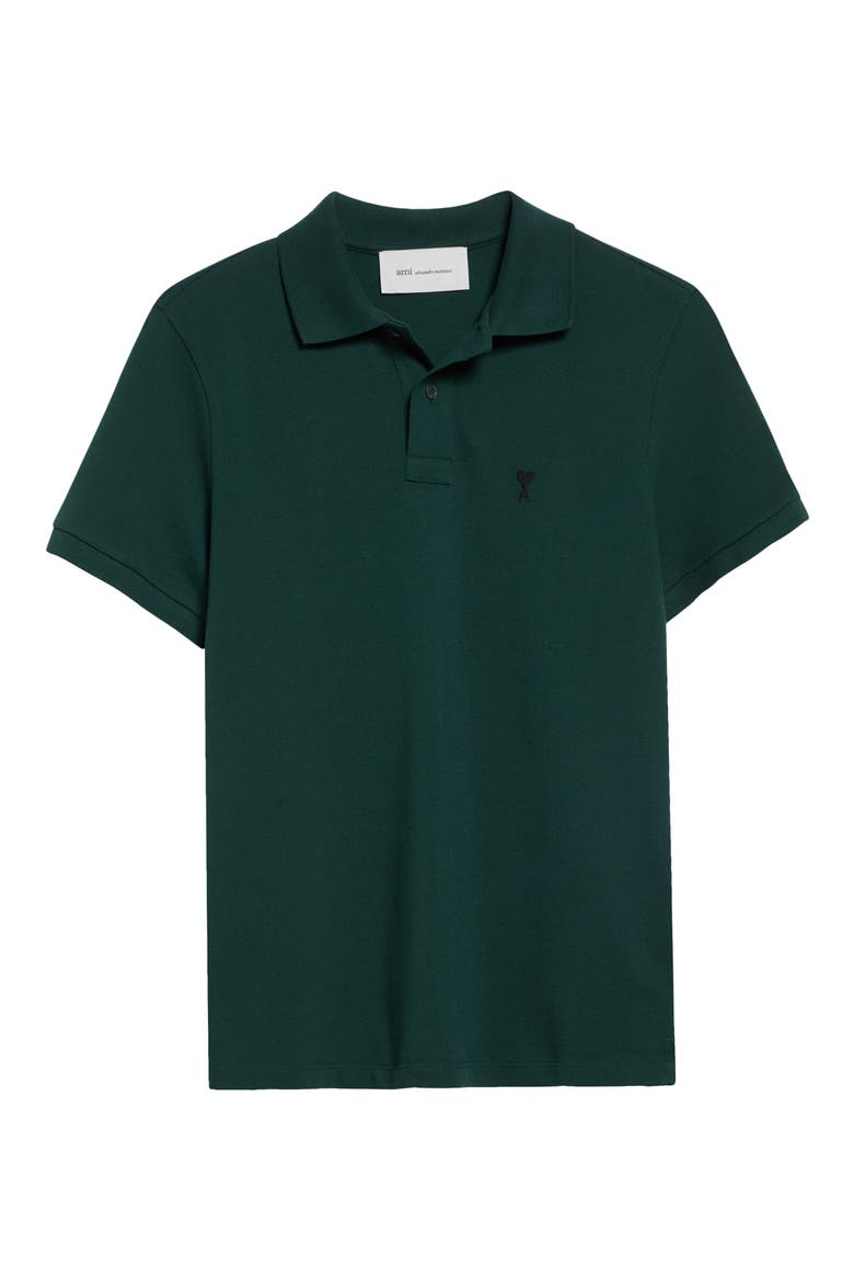 Ami de Coeur Embroidered Cotton Piqué Polo, Alternate, color, VERT BOUTEILLE/ NOIR
