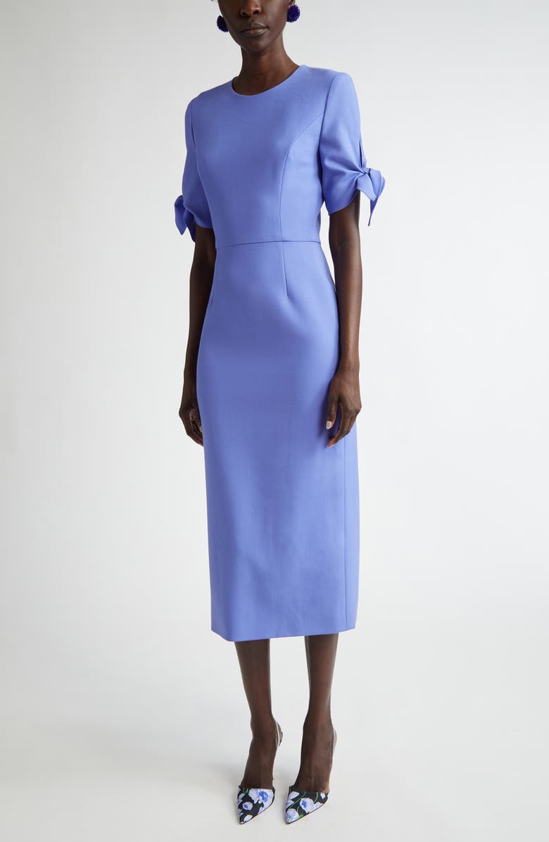 Carolina Herrera Tie Sleeve Stretch Virgin Wool Midi Dress, Main, color, 