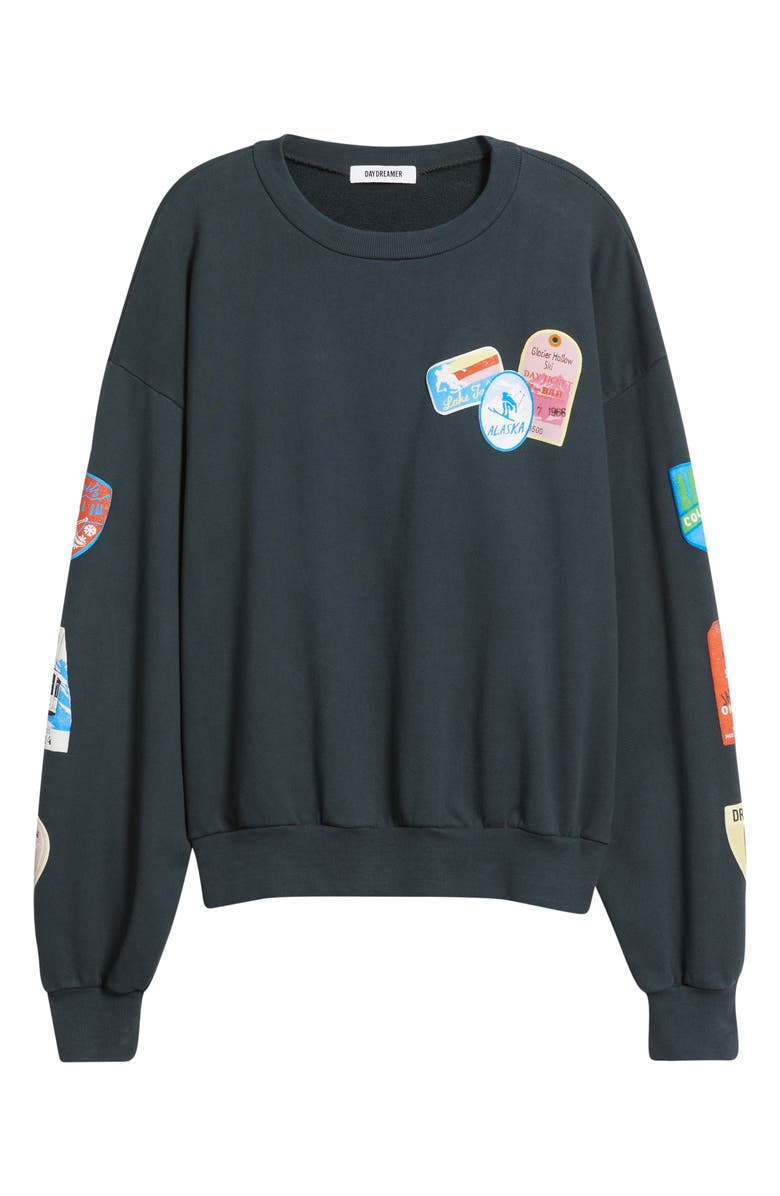Daydreamer Ski Patch Pass Collector Oversize Cotton Sweatshirt, Alternate, color, Washed Black