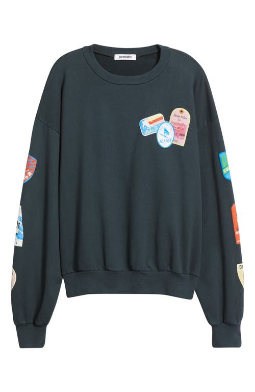 Daydreamer Ski Patch Pass Collector Oversize Cotton Sweatshirt In Gray