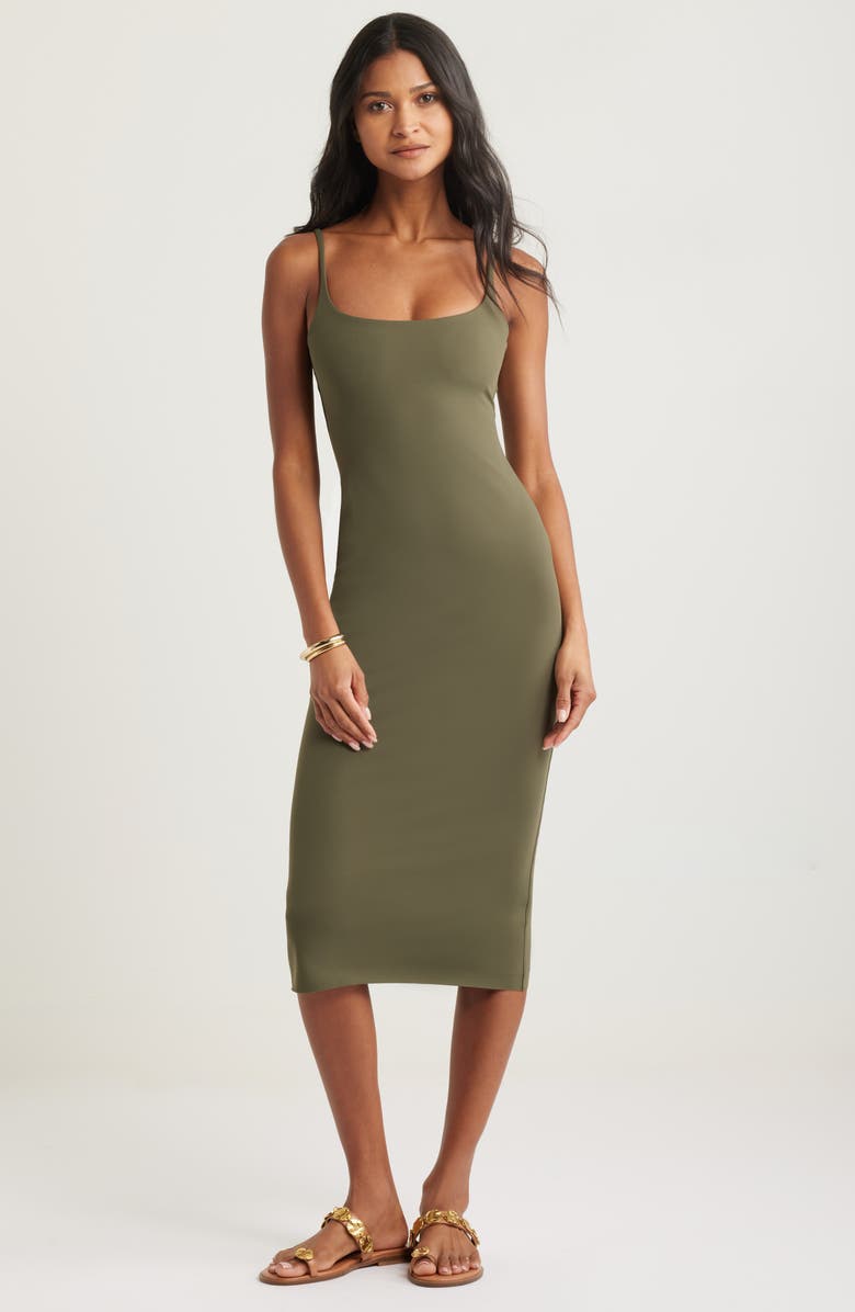 Open Edit Smooth Edit Strappy Midi Slipdress, Main, color, Olive Sarma
