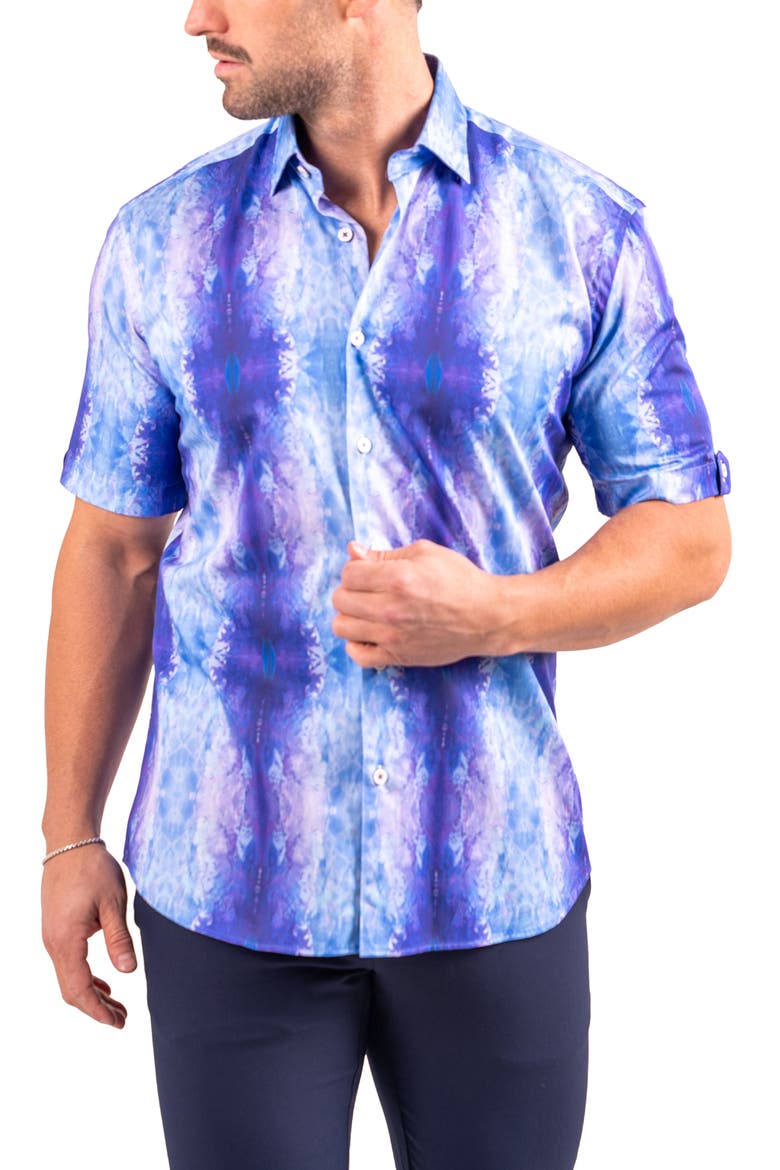 Galileo Resistance2217 Blue Short Sleeve Cotton Button-Up Shirt, Alternate, color, BLUE