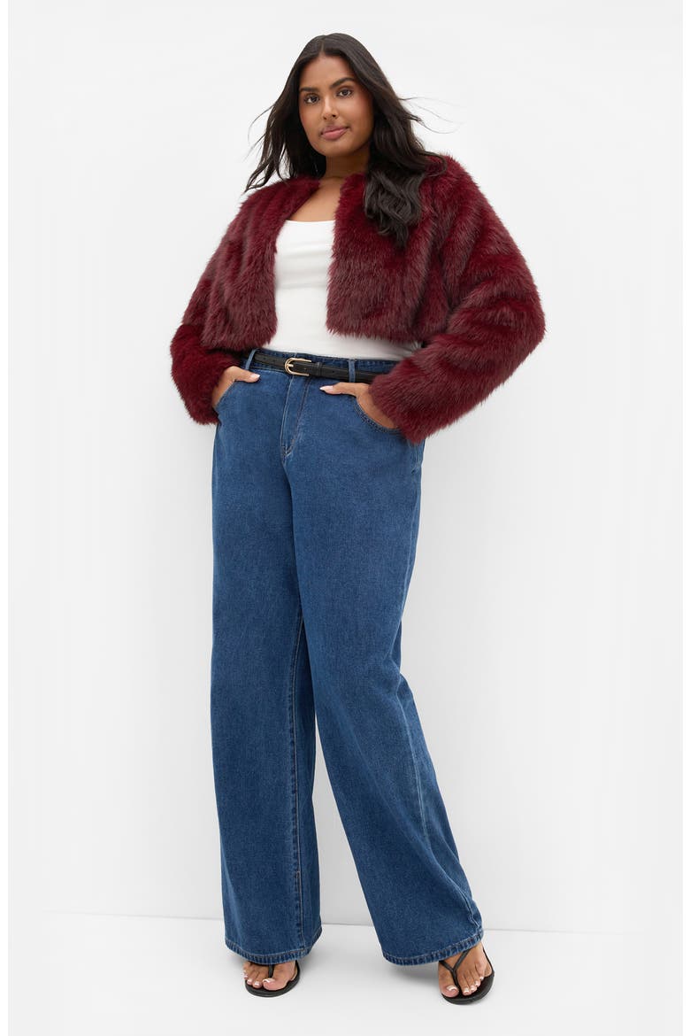 Angel Faux Fur Crop Jacket, Alternate, color, BORDEAUX