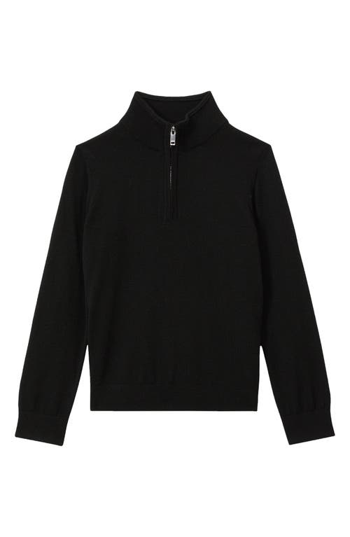 Reiss Kids' Blackhall Quarter Zip Wool Sweater In Black