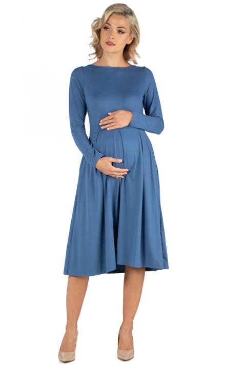 Maternity Midi Length Fit and Flare Pocket Dress