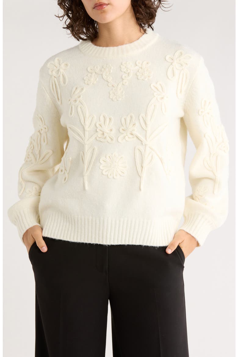 Floral Embroidered Crewneck Sweater, Main, color, IVORY