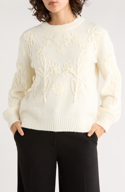 Floral Embroidered Crewneck Sweater