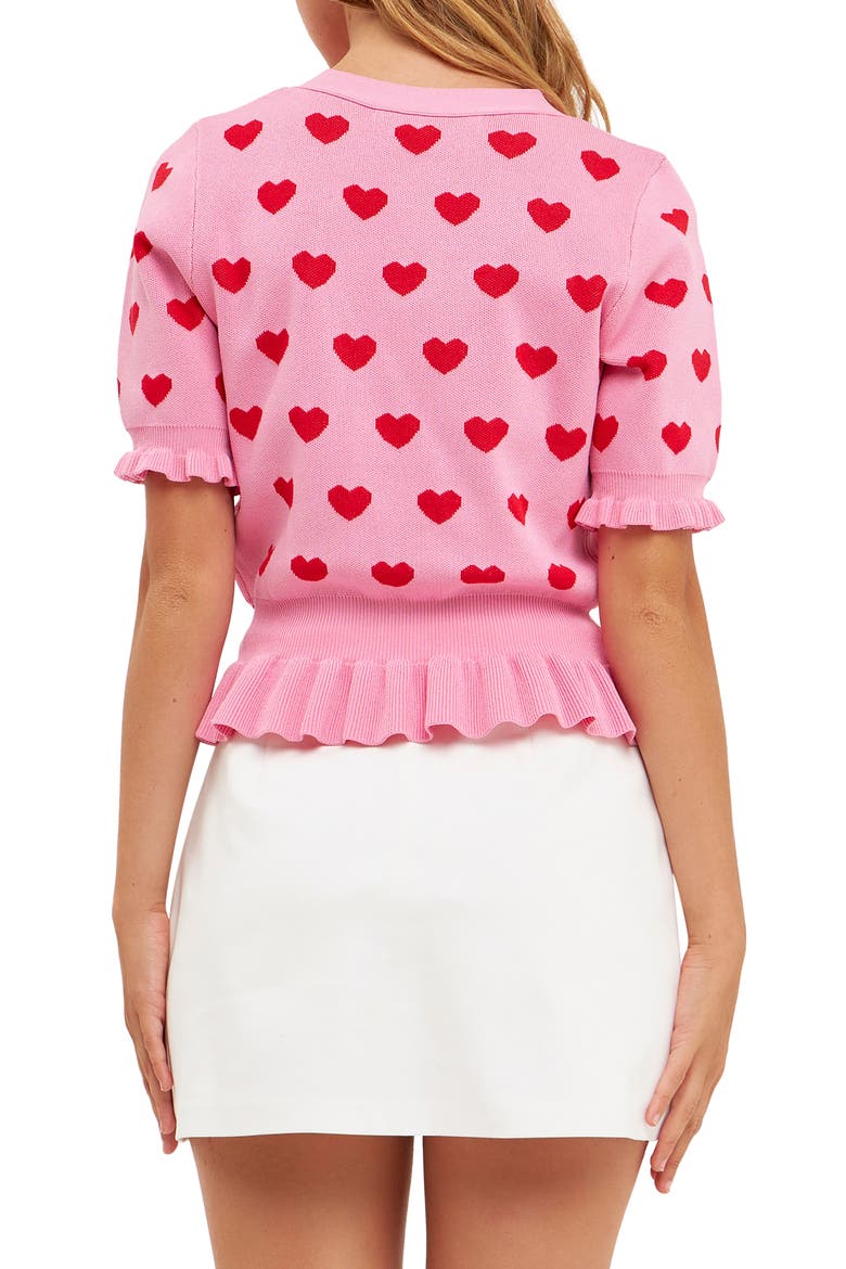 Puff Sleeve Heart Cardigan, Alternate, color, PINK/ RED