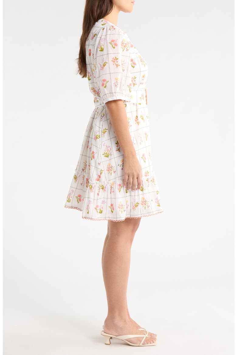 Diane Floral Redna Belted Cotton Button-Up Minidress, Alternate, color, CORAL-MULTI