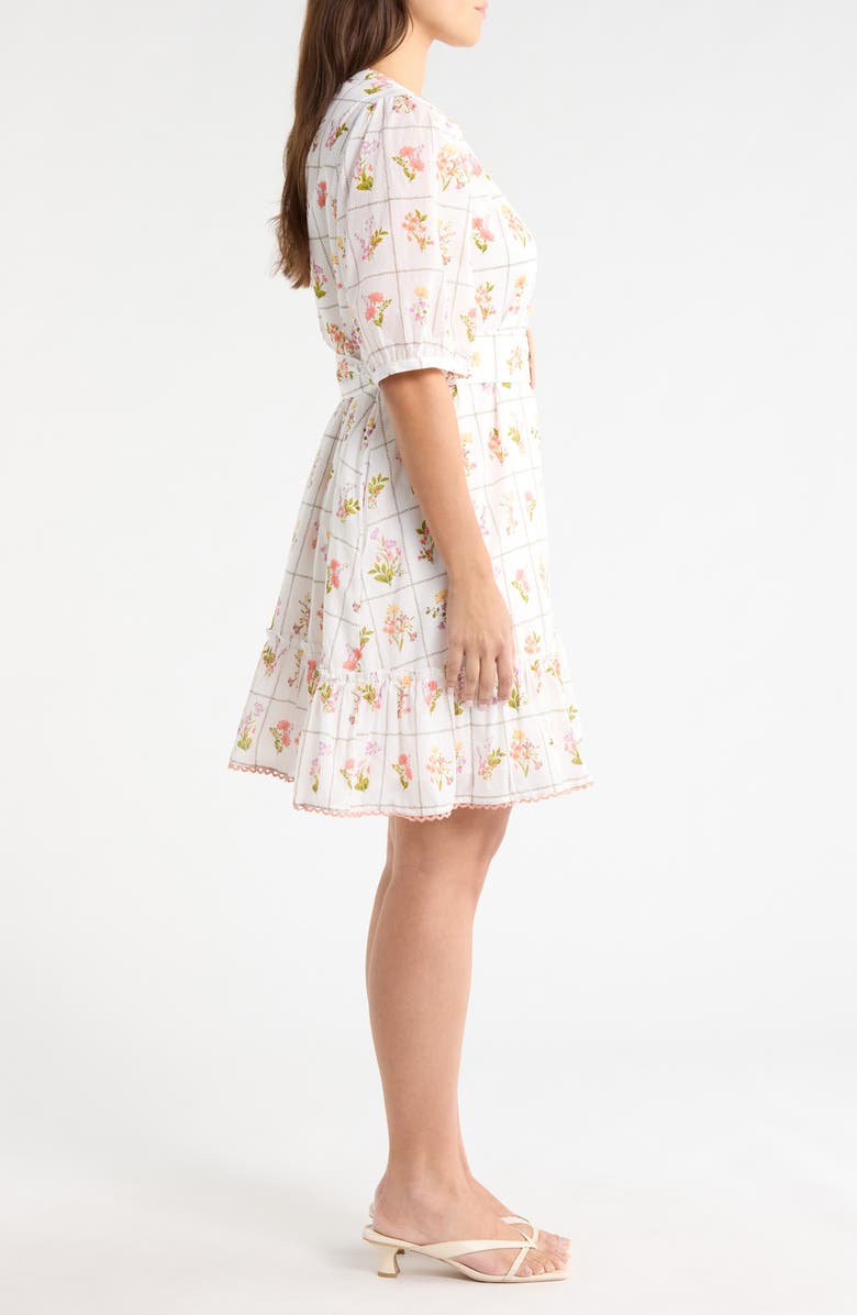 SUGARLIPS Diane Floral Redna Belted Cotton Button-Up Minidress, Alternate, color, Coral-Multi