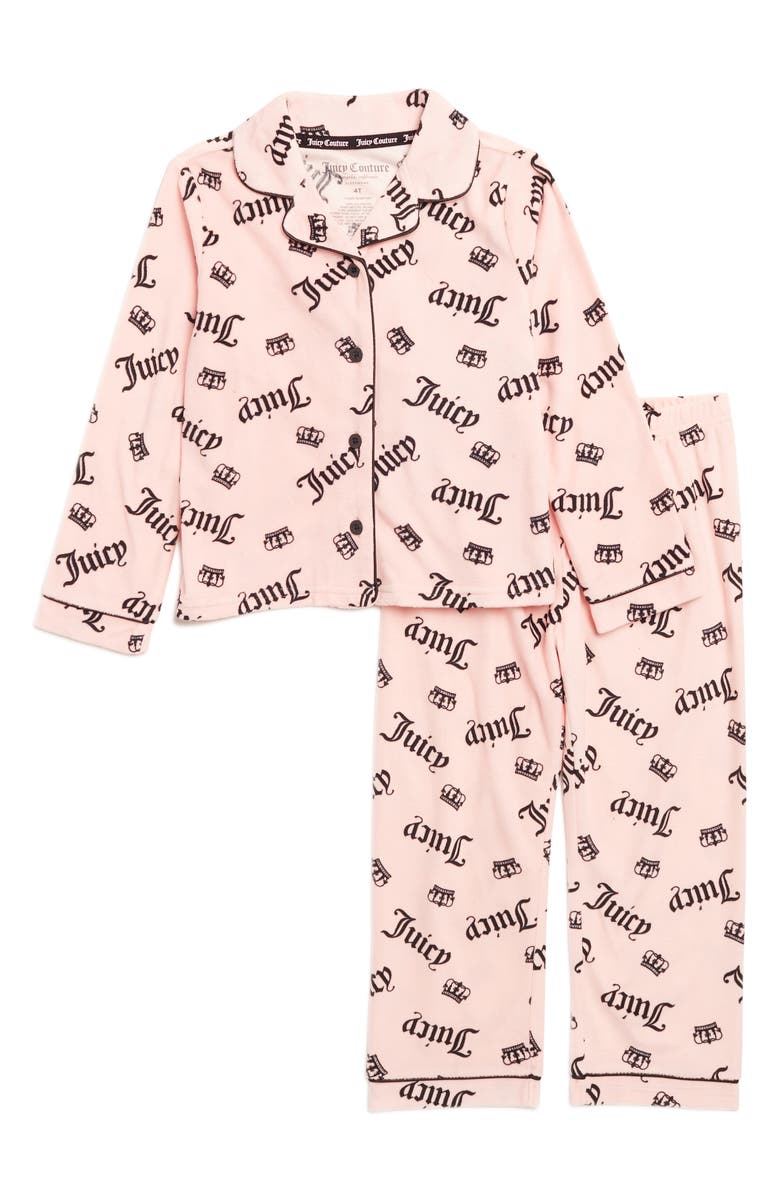 Juicy Couture Kids' Two-Piece Notched Collar Velour Pajamas, Main, color, 