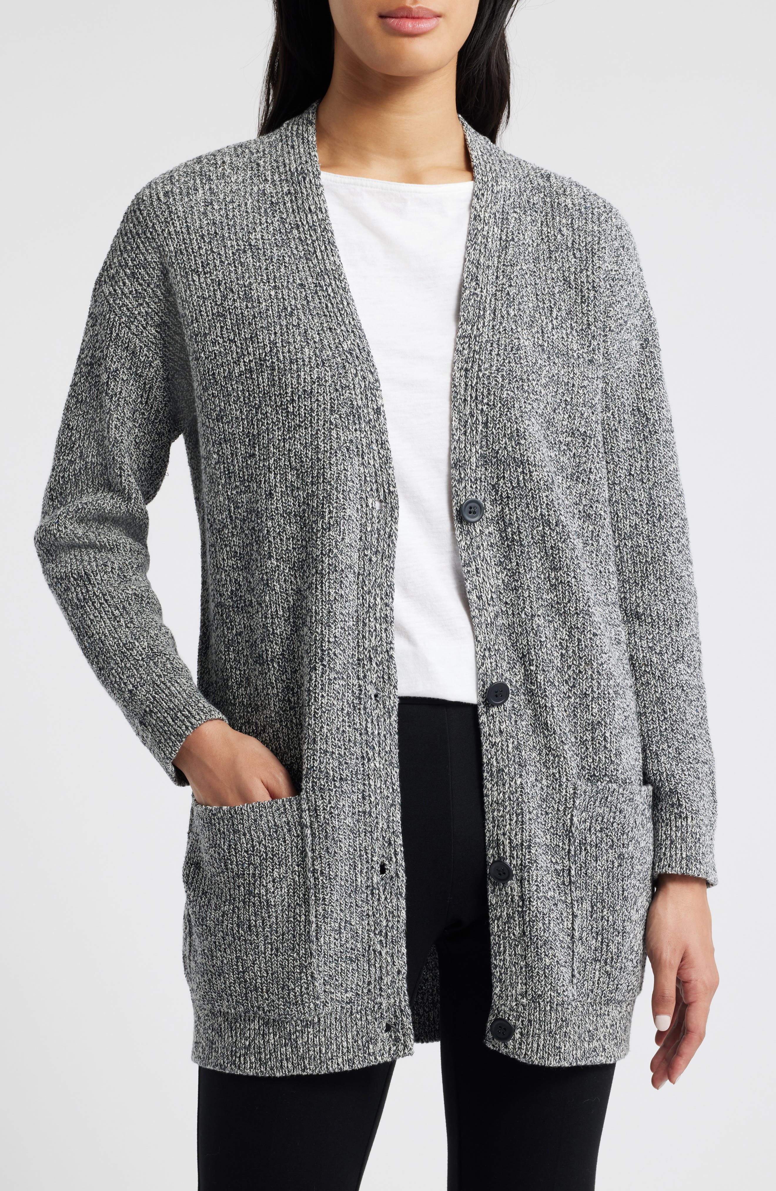 Eileen Fisher V-Neck Cotton Blend Cardigan