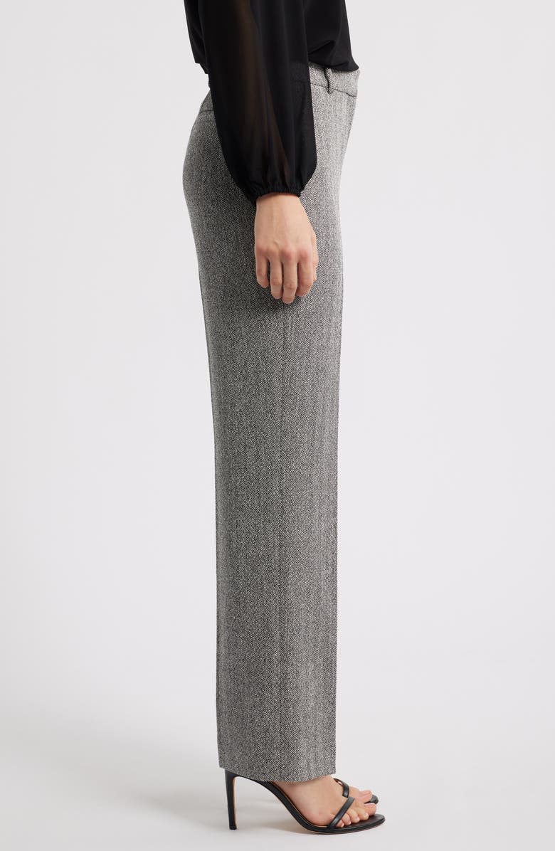 Anne Klein Herringbone Straight Leg Pants, Alternate, color, Anne Black/ White Dove
