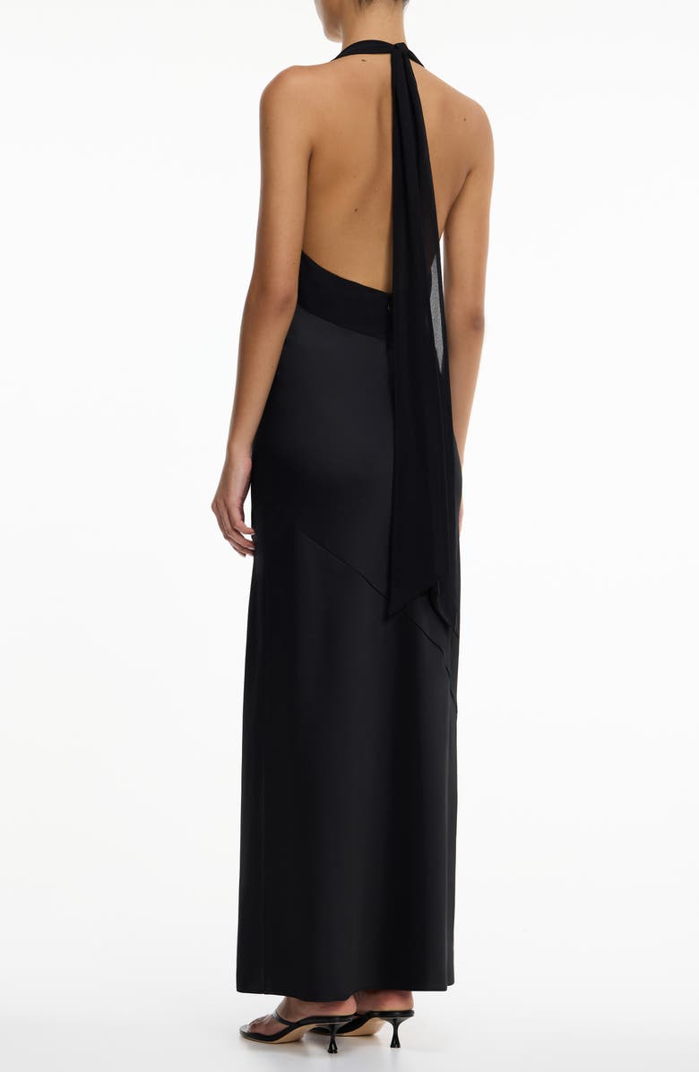 Significant Other Devlyn Cowl Halter Neck Open Back Gown, Alternate, color, Black