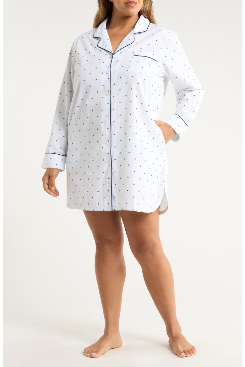Classic Piped Cotton Nightshirt, Main, color, BLUE- NAVY SNOWFLAKE STRIPE