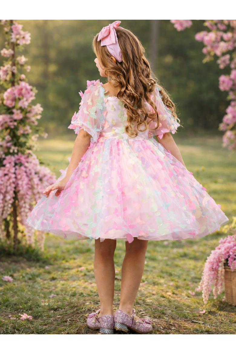 Butterfly Bliss 3D Applique Party Dress, Alternate, color, Pink