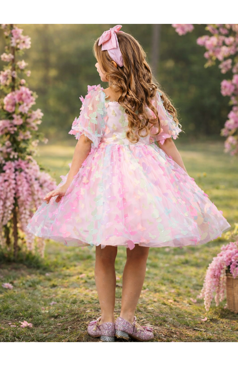Mia Belle Girls Butterfly Bliss 3D Applique Party Dress, Alternate, color, Pink