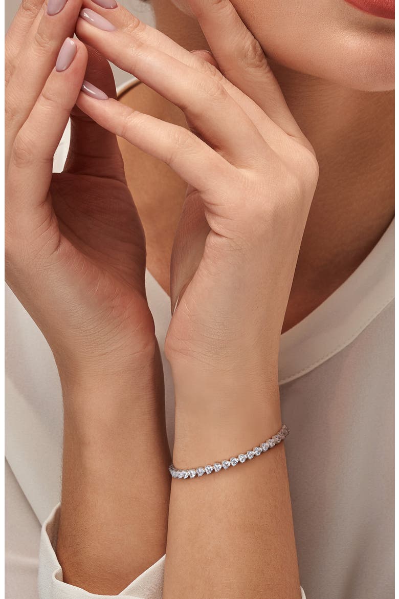 Lab Created White Sapphire Heart Tennis Necklace & Bracelet Set, Alternate, color, WHITE