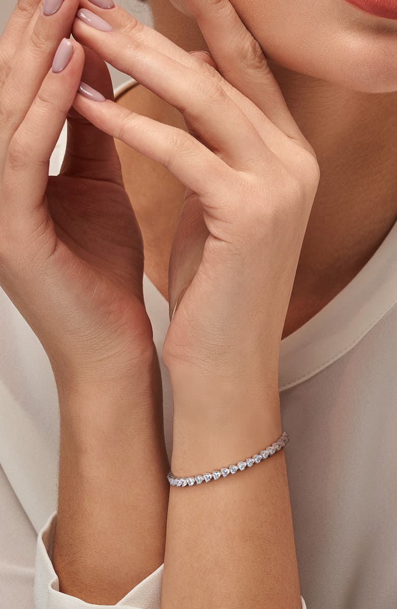 DELMAR Lab Created White Sapphire Heart Tennis Necklace & Bracelet Set, Alternate, color, White