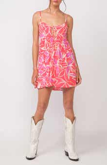 Leaf Print Keyhole Empire Waist Minidress